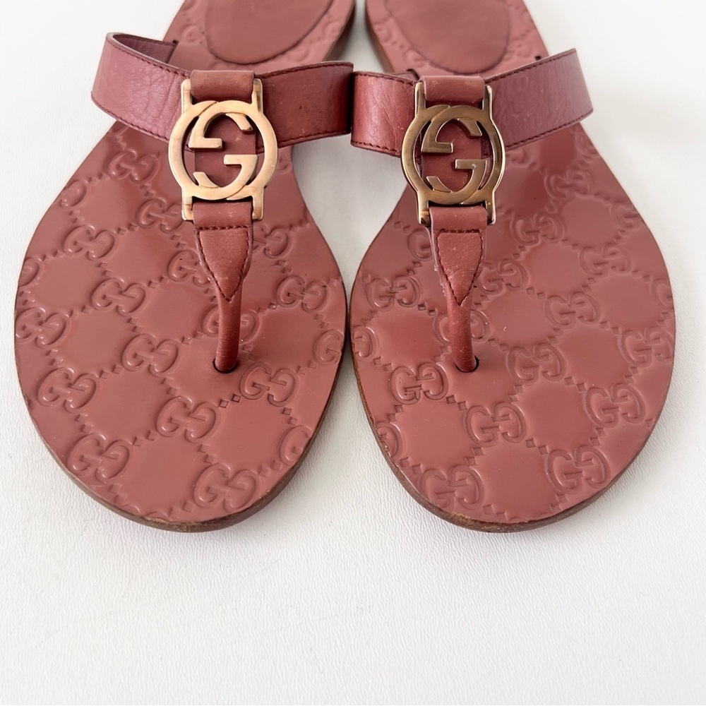GUCCI | Pink Guccissima Leather Interlocking GG Thong Sandals‎ Flats EU 36 - Picture 6 of 16